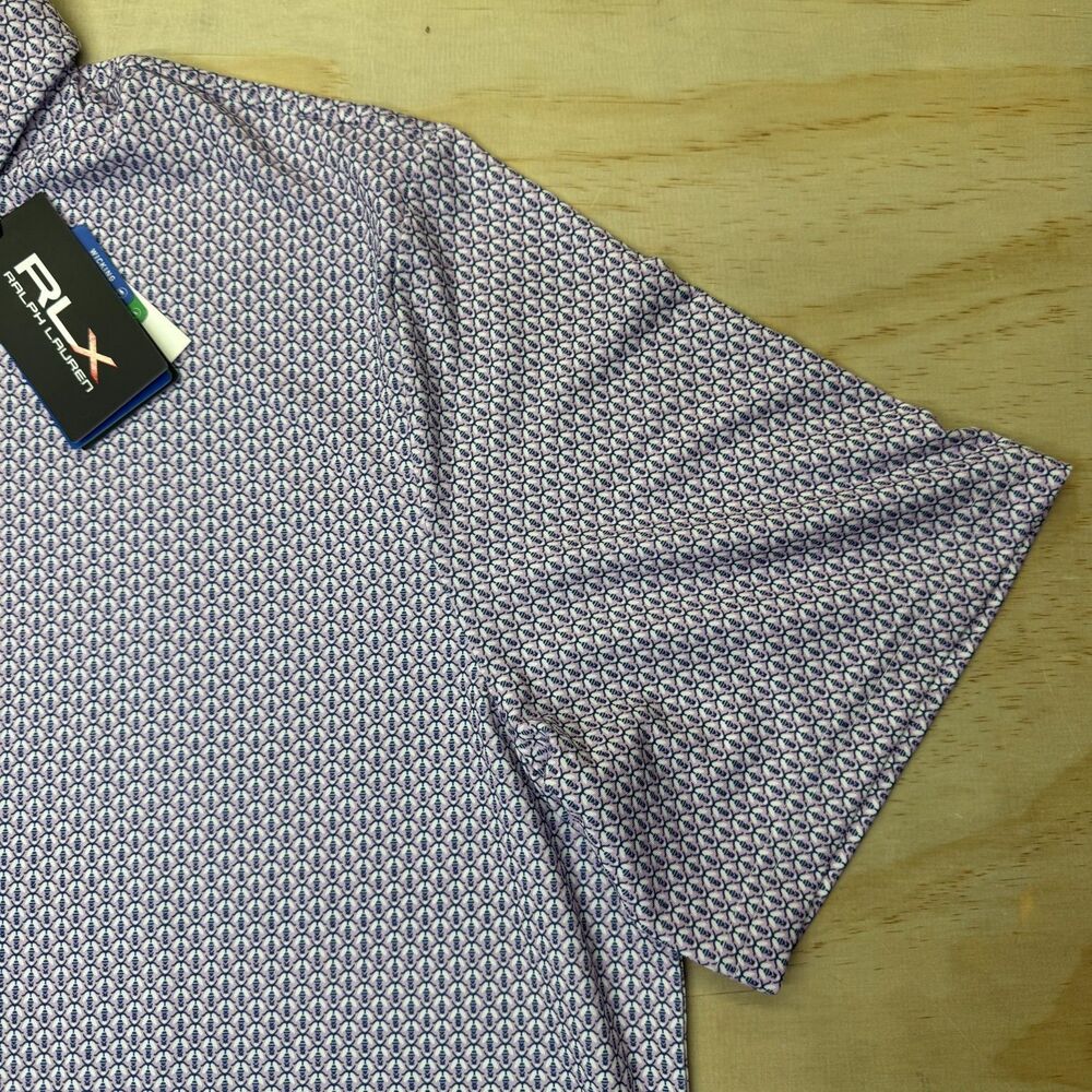 NEW RLX Ralph Lauren Golf Purple Navy Bee Print Performance Polo Shirt XL - Picture 3 of 14